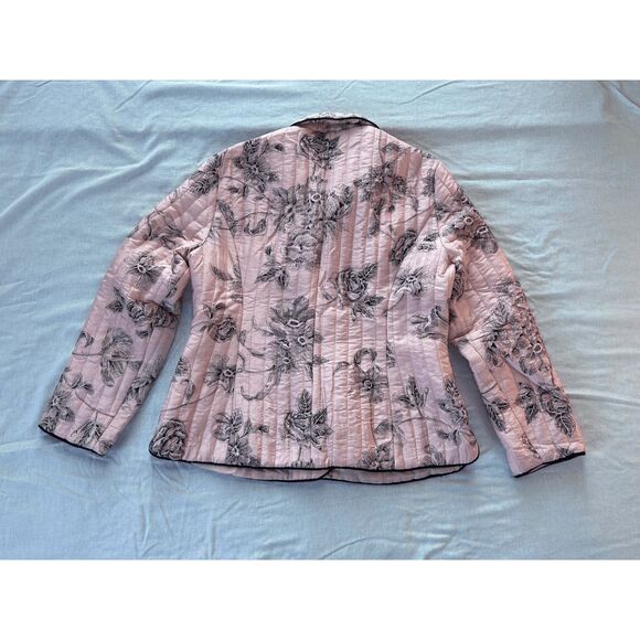 Carole Little 100% Silk Button-up Jacket, Petal Pink, Black Flowers, Large - Picture 8 of 8